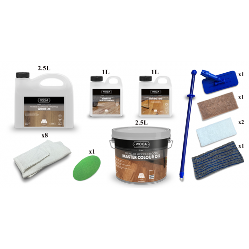 Kit Saving: DC006 (b) Woca Wood Lye white and Woca Master Colour Oil 118 Extra White floor, 0 to 15m2, Work by hand (DC) Kit Saving: DC006 (b) Woca Wood Lye white and Woca Master Colour Oil 118 Extra White floor, 0 to 15m2, Work by hand (DC)